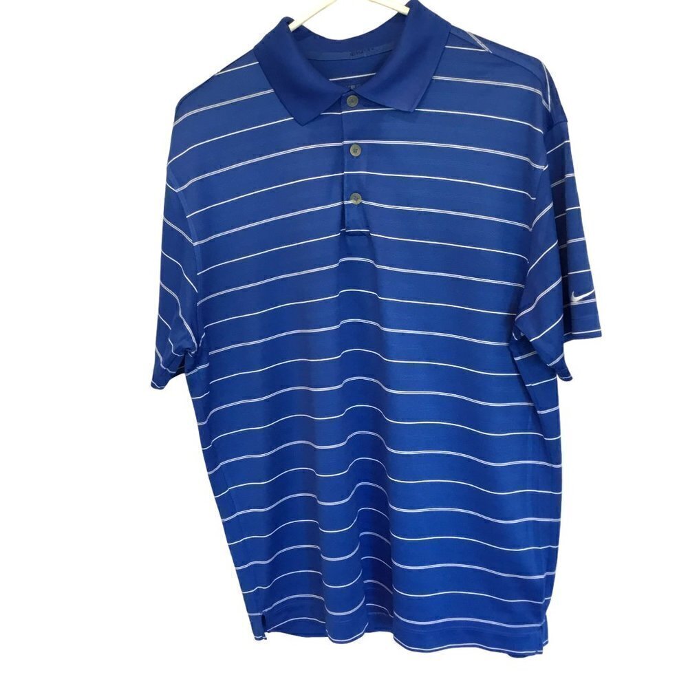 Nike Golf Tech Dri-Fit Tour Performance Blue Striped Men's Polo Shirt Sz M